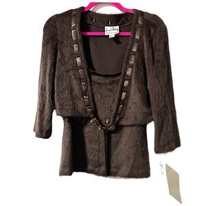 Joseph Ribkoff Twin set Women’s Cardigan & Tank Top Brown Eyelash Size 10 NWT